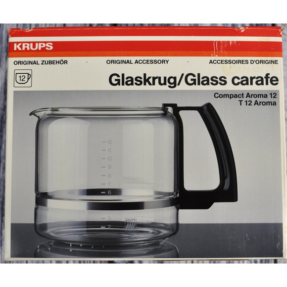 KRUPS 12 Cup Compact Aroma Replacement Glass Carafe W/Black Handle F0350-42 NEW - Picture 1 of 4